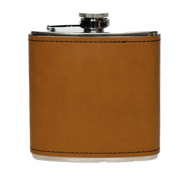 Personalized Brushed Steel Leather Wrapped Flasks