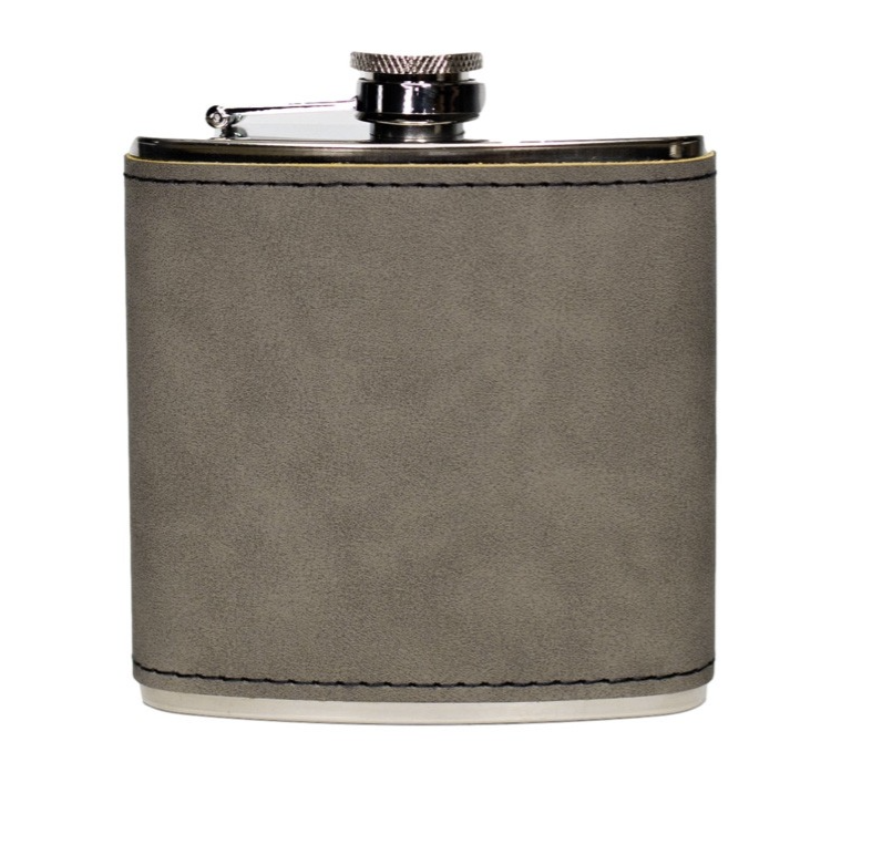 Personalized Brushed Steel Leather Wrapped Flasks