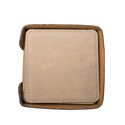 Personalized Light Brown Square Coaster Set