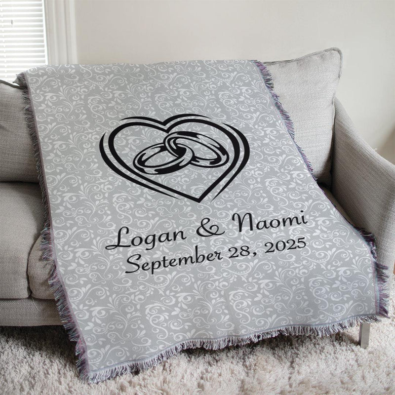 Personalized Heart with Wedding Rings Afghan Throw - - Gifts For You Now