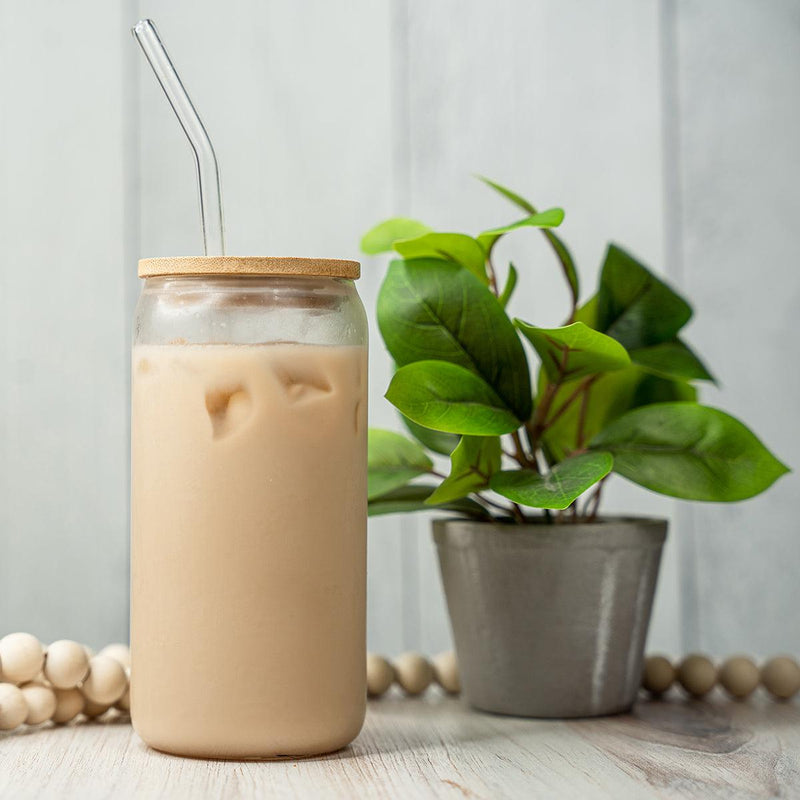 Personalized 16 oz. Glass Can with Bamboo Top and Straw