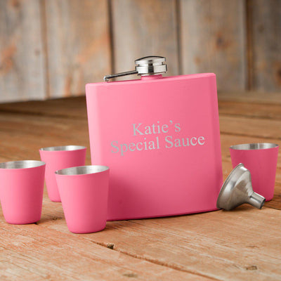 Personalized Gift Box Set Pink Flask & Shot Glass