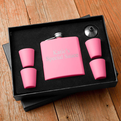 Personalized Gift Box Set Pink Flask & Shot Glass