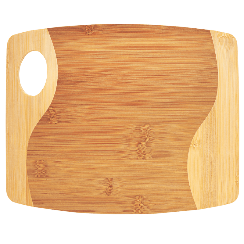 Personalized 9x11 Bamboo Two Tone Cutting Board with Handle