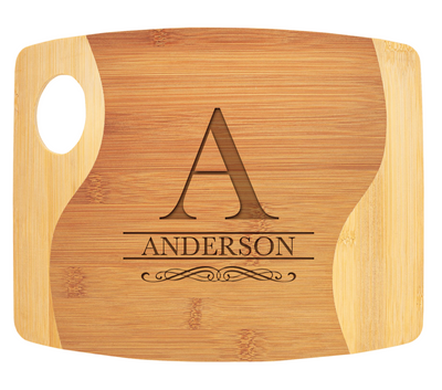 Personalized 9x11 Bamboo Two Tone Cutting Board with Handle