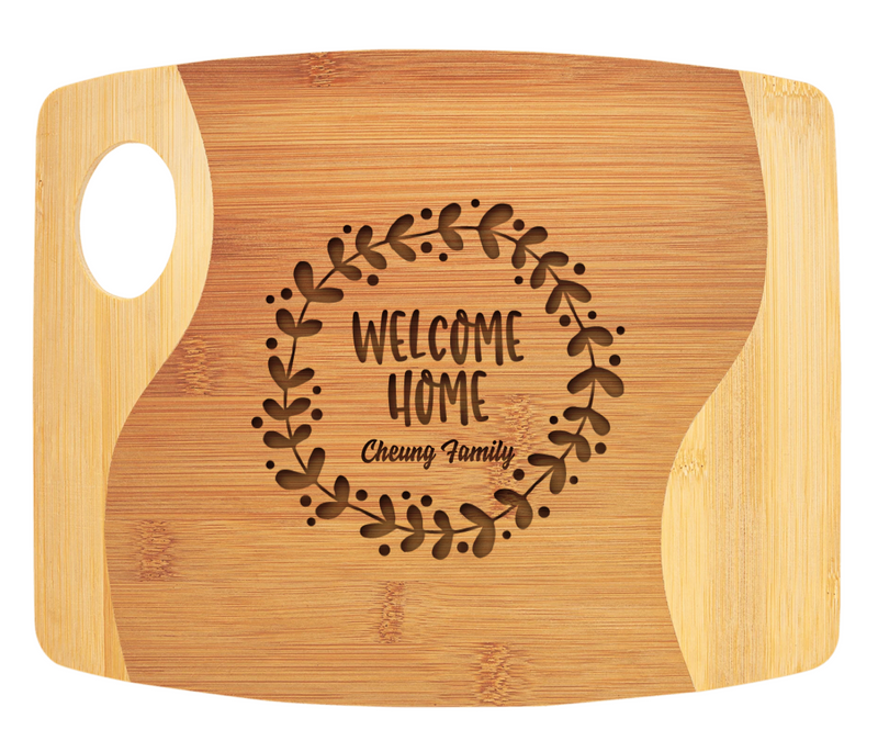 Personalized 9x11 Bamboo Two Tone Cutting Board with Handle
