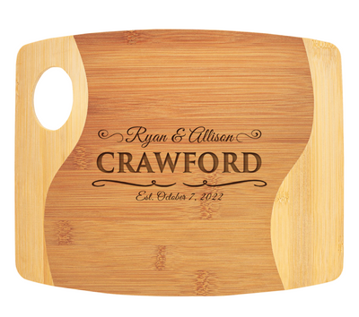 Personalized 9x11 Bamboo Two Tone Cutting Board with Handle