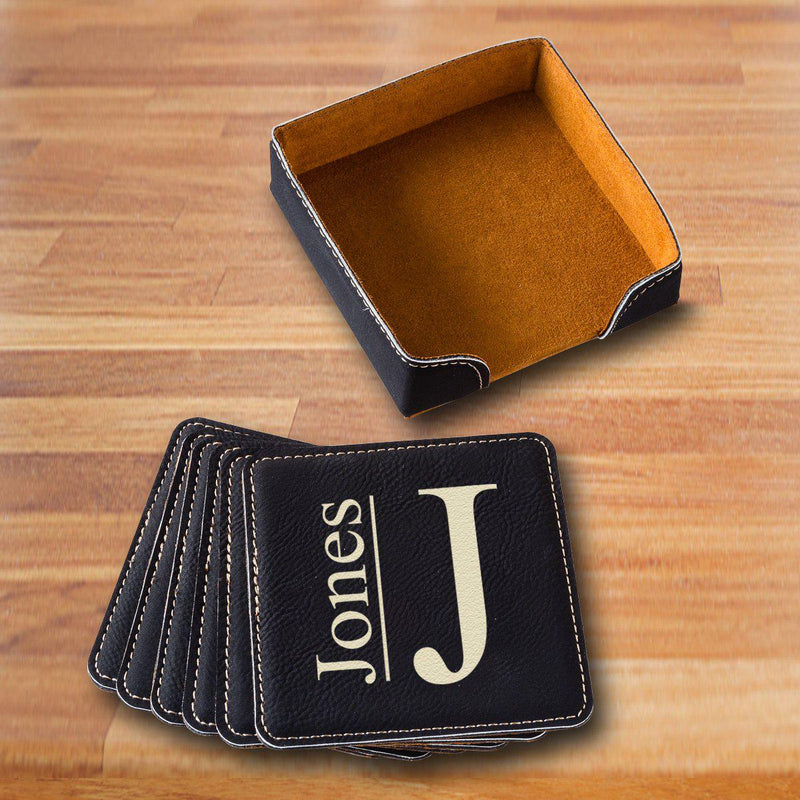 Personalized Black Square Coaster Set