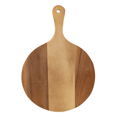 Personalized 8.25x12.25 Round Acacia Wood/Slate Serving Board with Handle