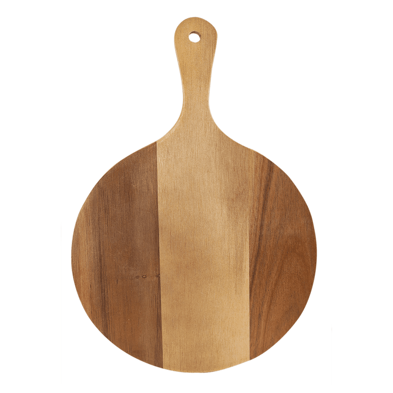 Personalized 8.25x12.25 Round Acacia Wood/Slate Serving Board with Handle