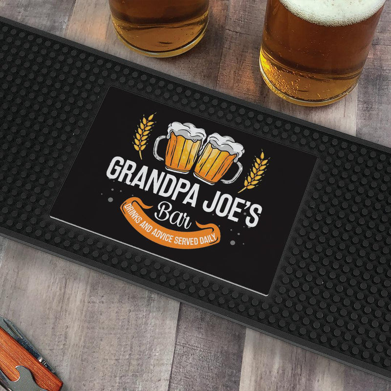Personalized Beer Glasses with Banner Bar Mat - - Gifts For You Now