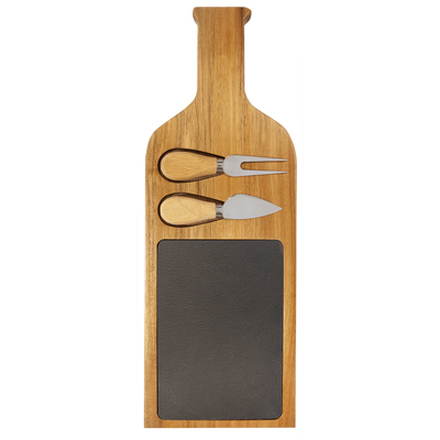 Acacia Wood/Slate Serving Board with Two Tools - - Lazerworx