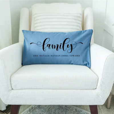 Personalized Family Names Lumbar Throw Pillow Covers - 5 Colors