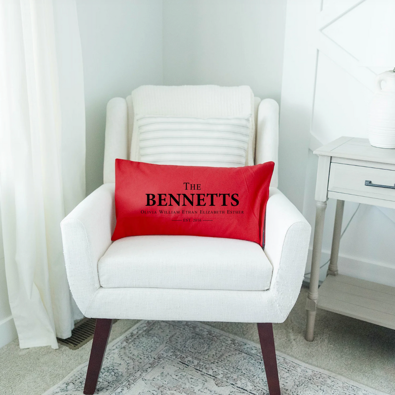 Personalized Family Names Lumbar Throw Pillow Covers - 5 Colors