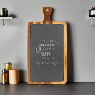 Personalized Acacia Wood/Slate Cutting Board - - Lazerworx