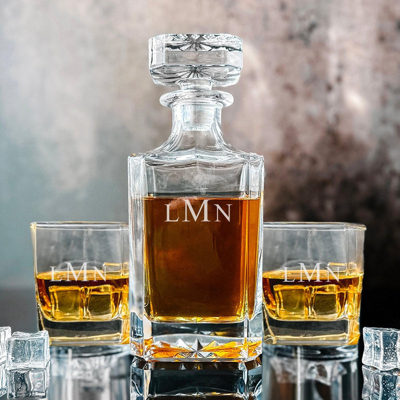 Personalized Square Decanter Set - 3Initials - Lazerworx
