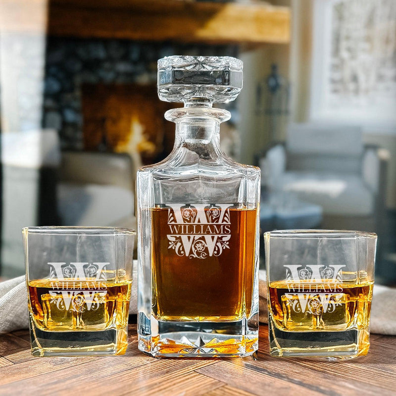 Personalized Square Decanter Set - Filigree - Lazerworx