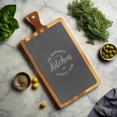 Personalized Acacia Wood/Slate Cutting Board - - Lazerworx