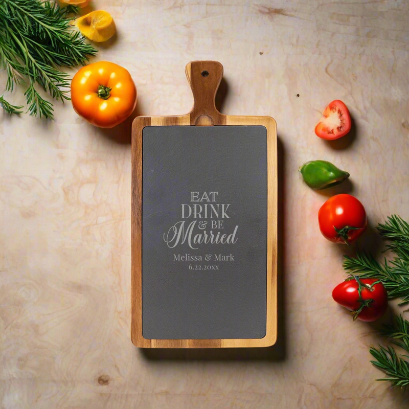 Personalized Acacia Wood/Slate Cutting Board - - Lazerworx