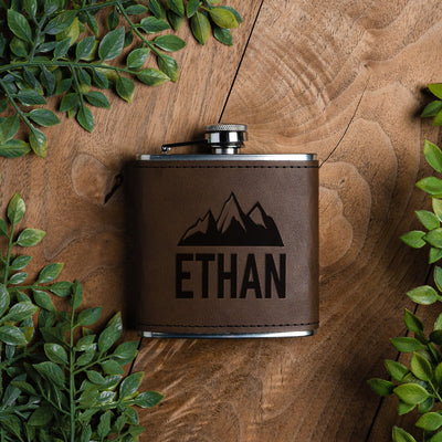 Personalized Silver Leather Wrapped Flasks