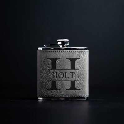 Personalized Brushed Steel Leather Wrapped Flasks