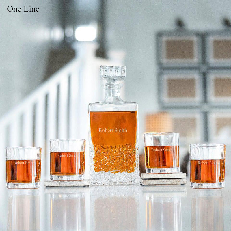 Personalized Kinsale Whiskey Decanter Set with 4 Lowball Glasses