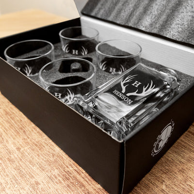 Personalized Heritage Decanter Set with 4 Custom Glasses -  - Lazerworx