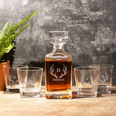 Personalized Heritage Decanter Set with 4 Custom Glasses -  - Lazerworx