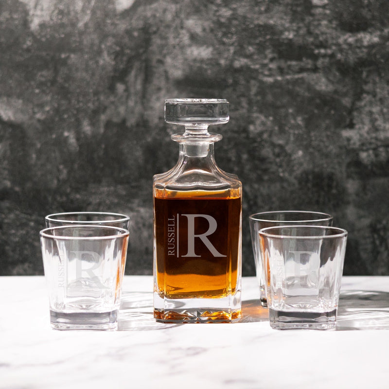 Personalized Heritage Decanter Set with 4 Custom Glasses -  - Lazerworx