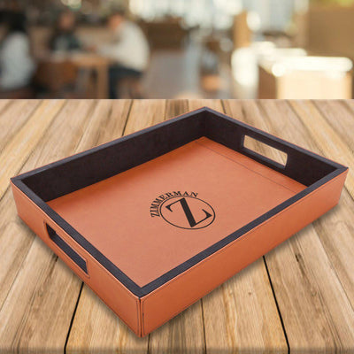 Personalized Brown Vegan Leather Serving Tray