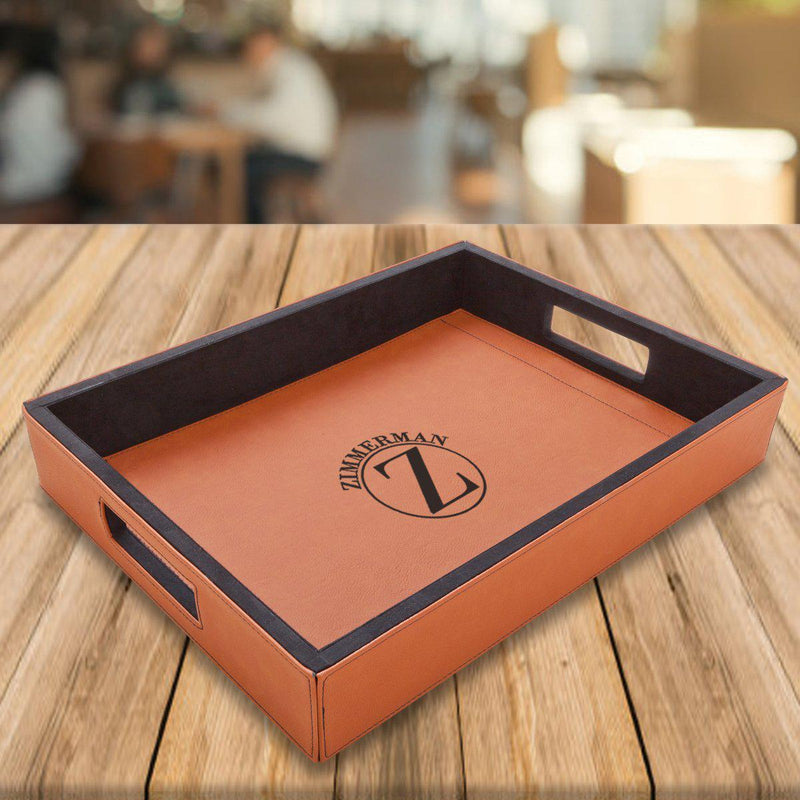 Personalized Brown Vegan Leather Serving Tray