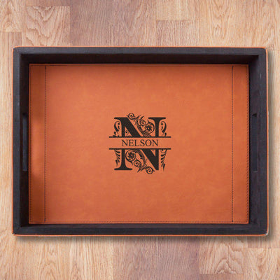 Personalized Brown Vegan Leather Serving Tray