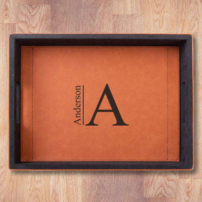 Personalized Brown Vegan Leather Serving Tray