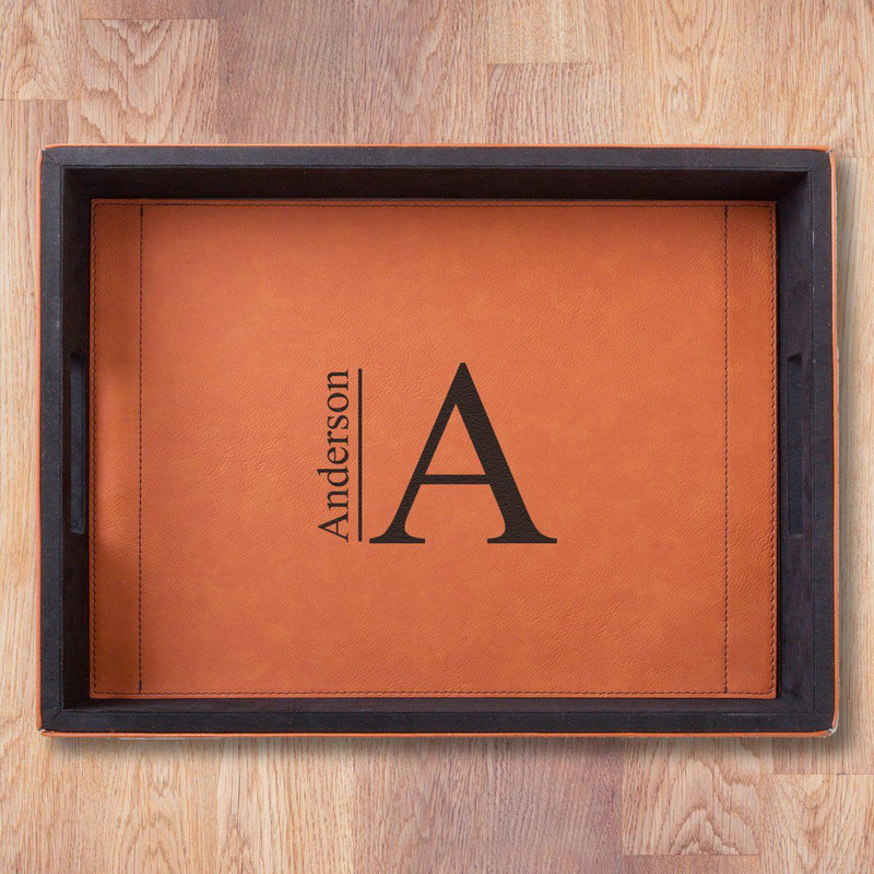 Personalized Brown Vegan Leather Serving Tray