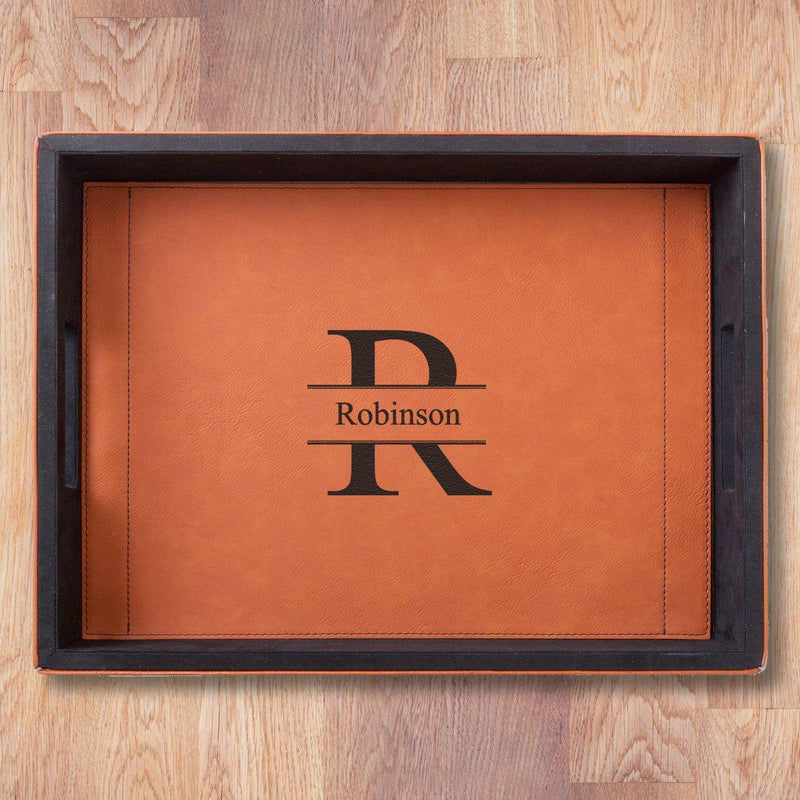 Personalized Brown Vegan Leather Serving Tray