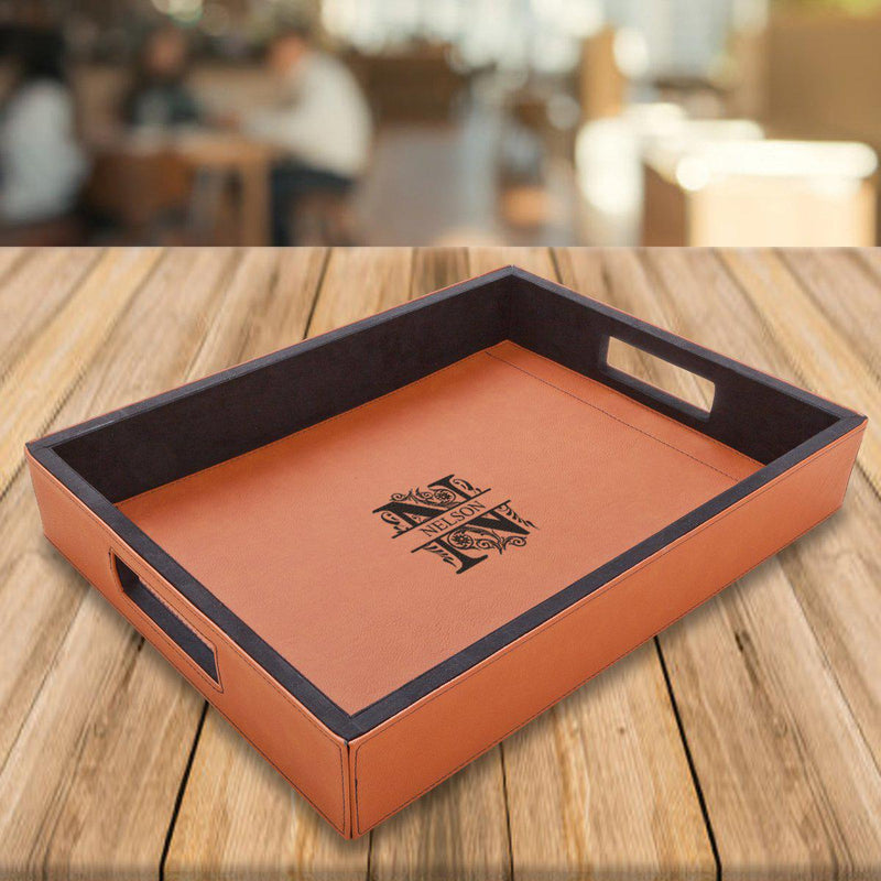 Personalized Brown Vegan Leather Serving Tray