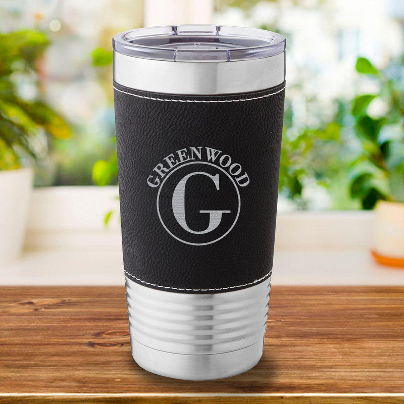 Personalized Black Leather-Wrapped 20oz. Travel Mug