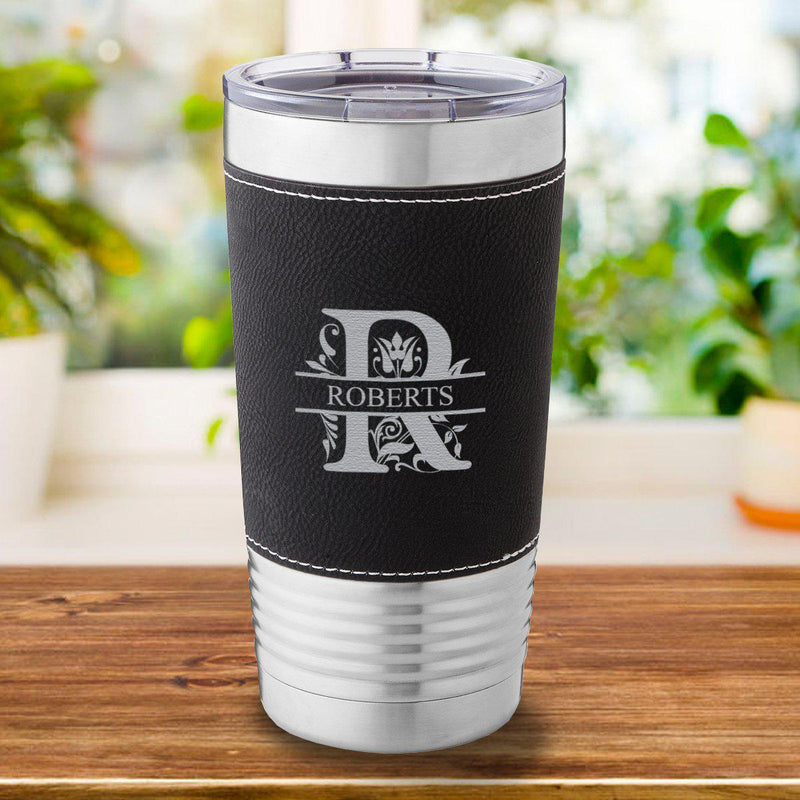 Personalized Black Leather-Wrapped 20oz. Travel Mug