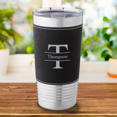Personalized Black Leather-Wrapped 20oz. Travel Mug