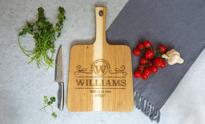 Personalized Hickory Keystone Handled Cutting Boards