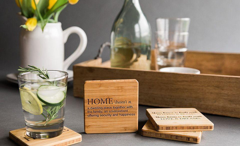 CrossCountry Mortgage - Branded Custom Bamboo Coasters - Set of 4 with Coaster Holder