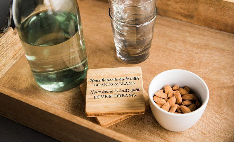 CrossCountry Mortgage - Branded Custom Bamboo Coasters - Set of 4 with Coaster Holder
