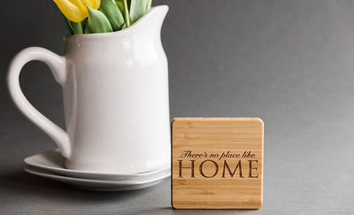 CrossCountry Mortgage - Branded Custom Bamboo Coasters - Set of 4 with Coaster Holder