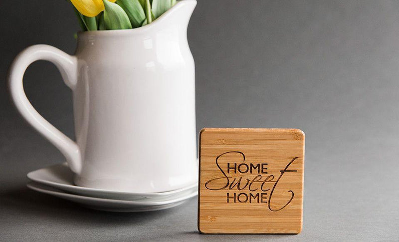 CrossCountry Mortgage - Branded Custom Bamboo Coasters - Set of 4 with Coaster Holder