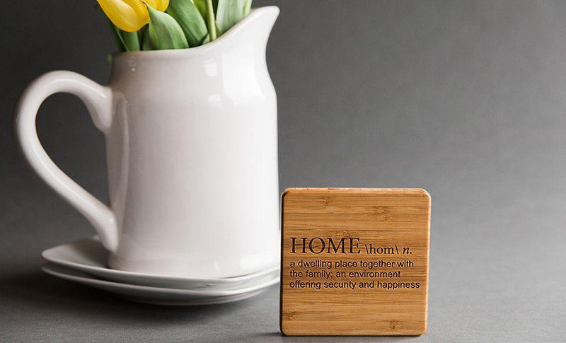 CrossCountry Mortgage - Branded Custom Bamboo Coasters - Set of 4 with Coaster Holder