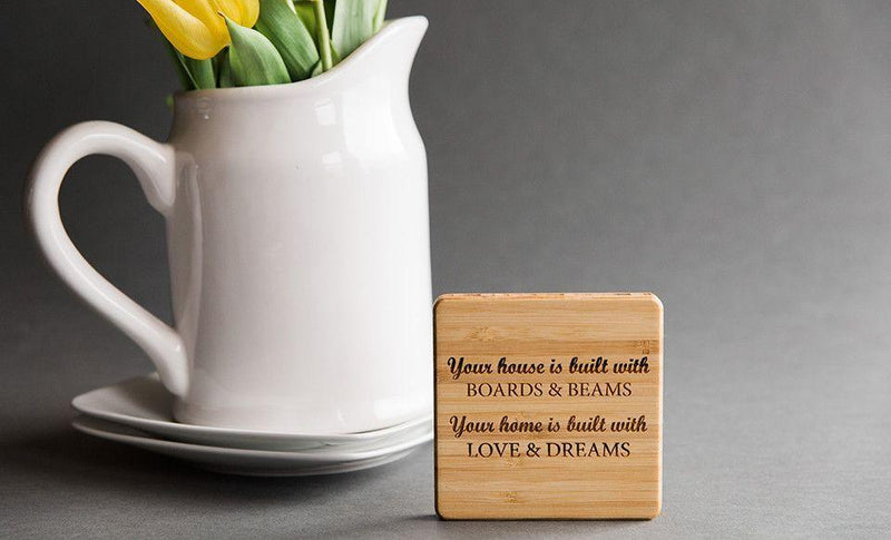 CrossCountry Mortgage - Branded Custom Bamboo Coasters - Set of 4 with Coaster Holder