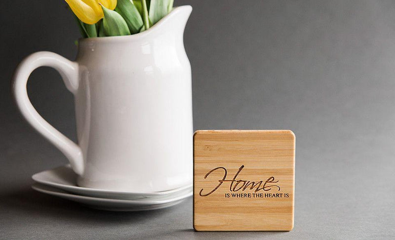 CrossCountry Mortgage - Branded Custom Bamboo Coasters - Set of 4 with Coaster Holder