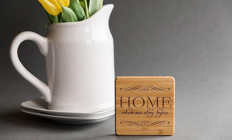 CrossCountry Mortgage - Branded Custom Bamboo Coasters - Set of 4 with Coaster Holder