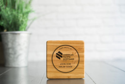 American Pacific Mortgage - Personalized Thick Bamboo Coasters - Scrabble Letter