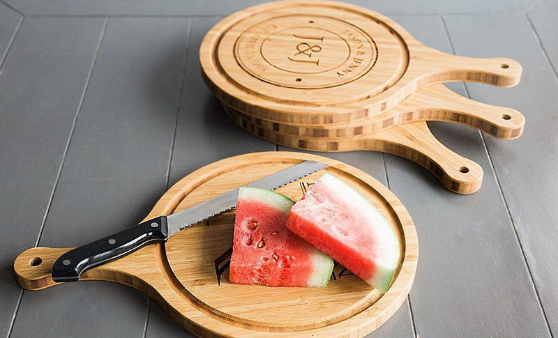 Large Handled Round Cutting Board with Juice Grooves